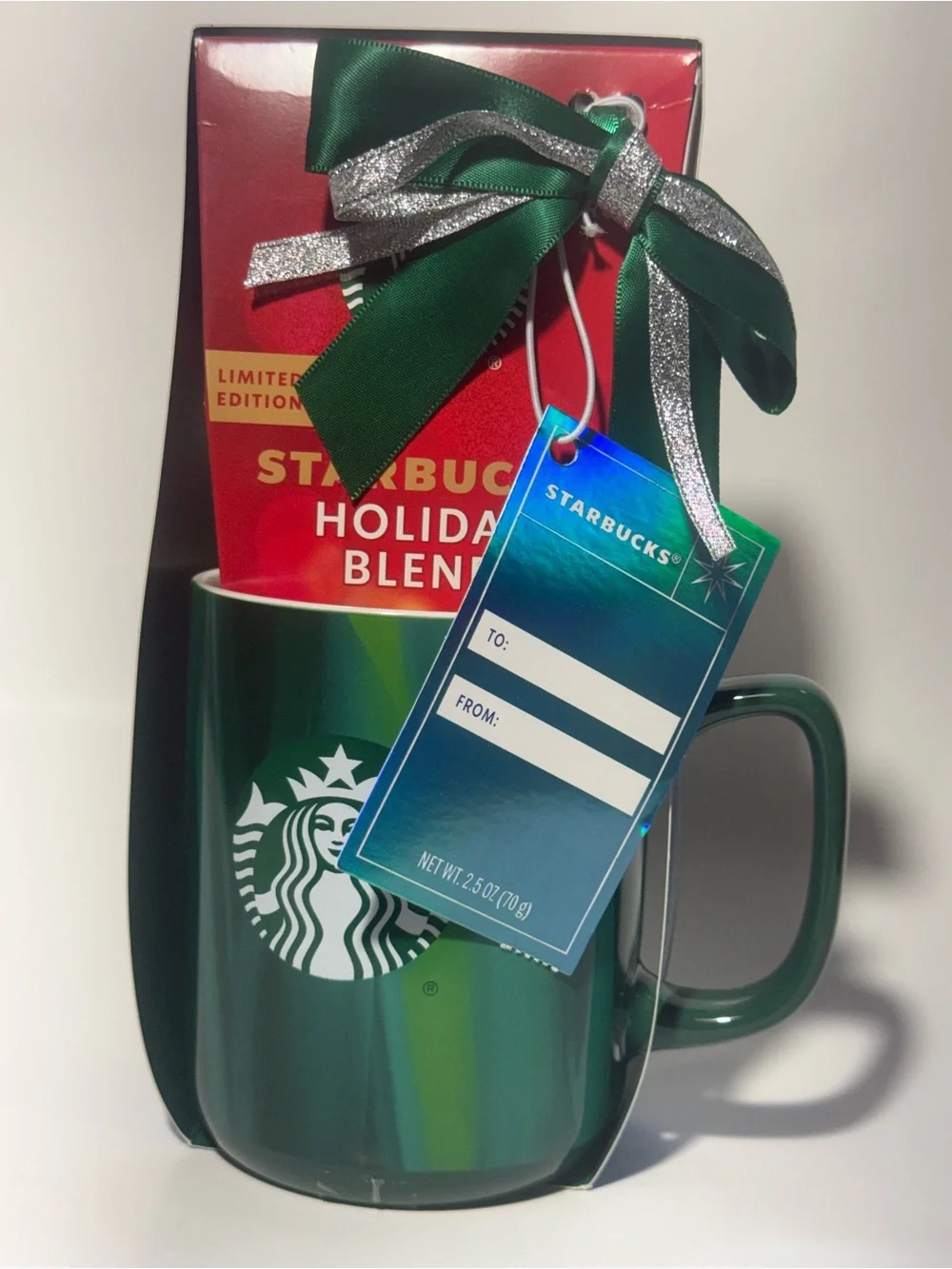Starbucks Limited Edition Holiday Gift Set Green Ceramic Mug 15oz Coffee